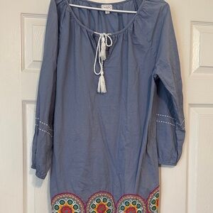 Embroidered Blue Peasant Dress Mud pie Large